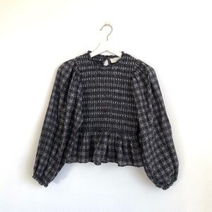 THE GREAT. Black and White Plaid Blouse